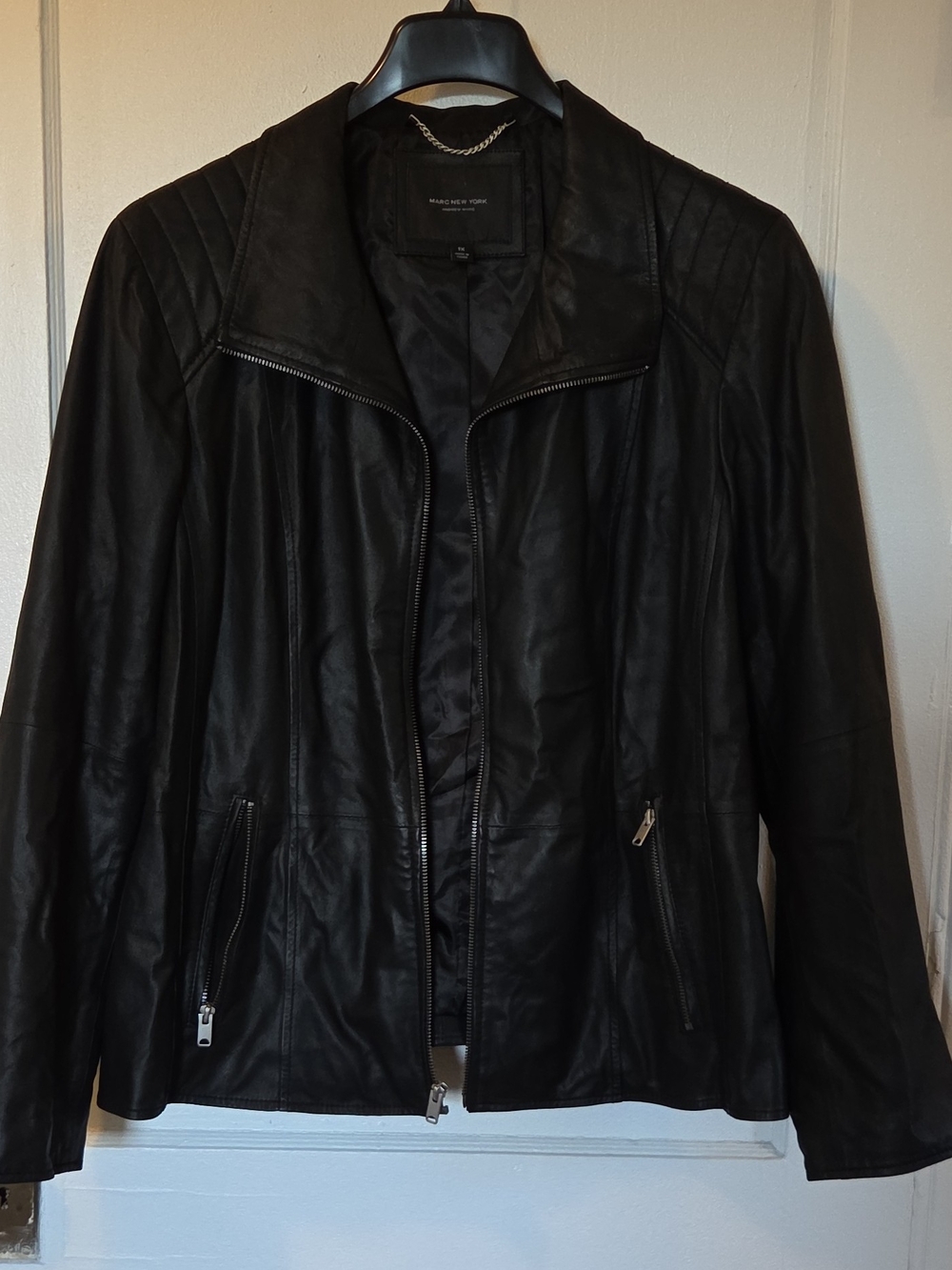 Marc New York Andrew Marc Women's Black Genuine Leather Jacket Zip Lined Pockets
